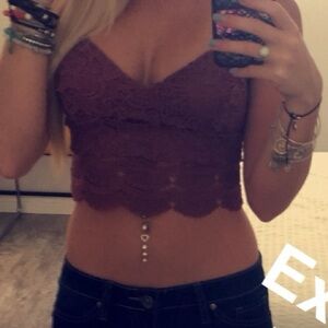 Kendall & Kylie Mauve Lace Crop Top